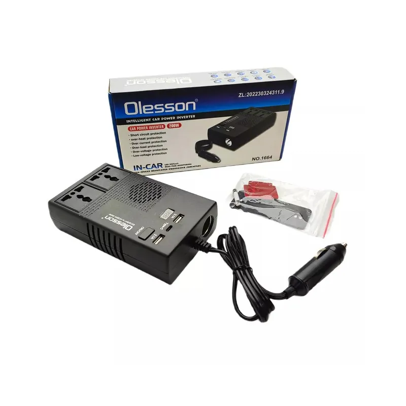Invertor auto 12-24V la 220V AC, 200W, cu Display, 2xUSB, 1xType-C, mufa bricheta auto Reduceri