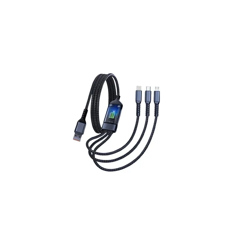 Cablu de incarcare 3 in 1, USB la Lightning, micro-USB si Type-C, 100W, 120cm, negru Noutate