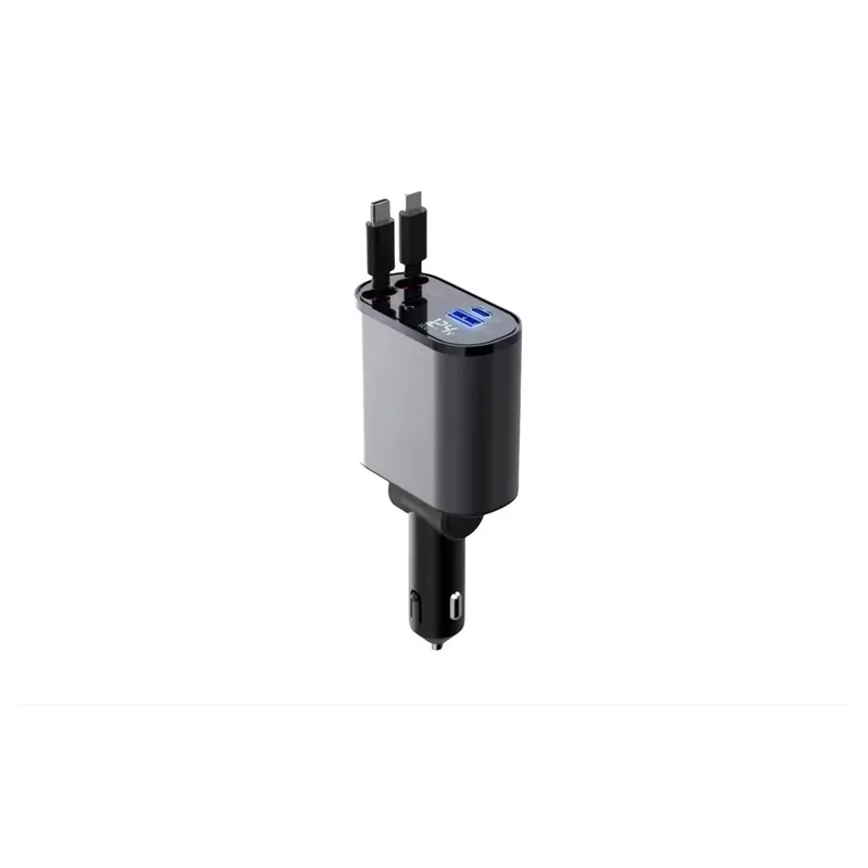 Popular Incarcator auto 4 in 1, cabluri flexibile retractabile USB C si tip Lightning, iesire USB C si USB A, putere maxima 100W