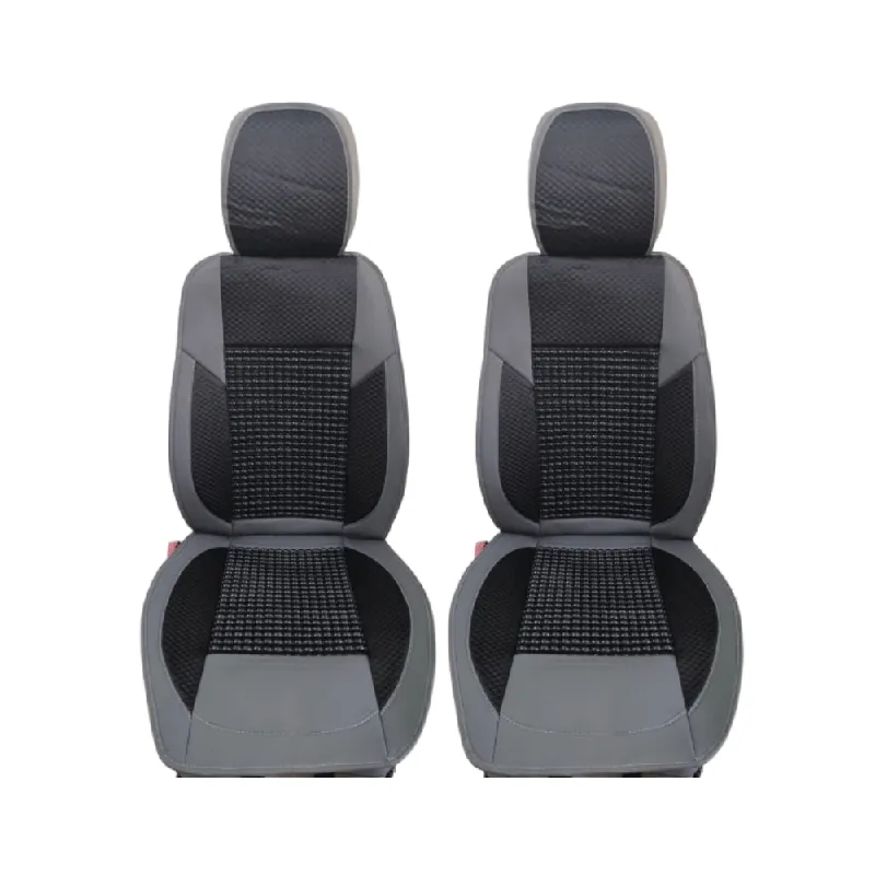 Set sezatori protectie scaune fata, bile din lemn, textil si piele sintetica, gri cu negru Reduceri