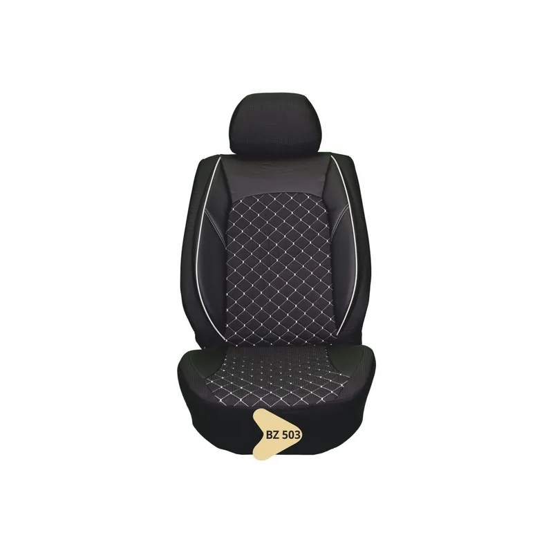 Huse scaune auto universale, stofa si piele sintetica, negru cu cusatura alba Preț promoțional