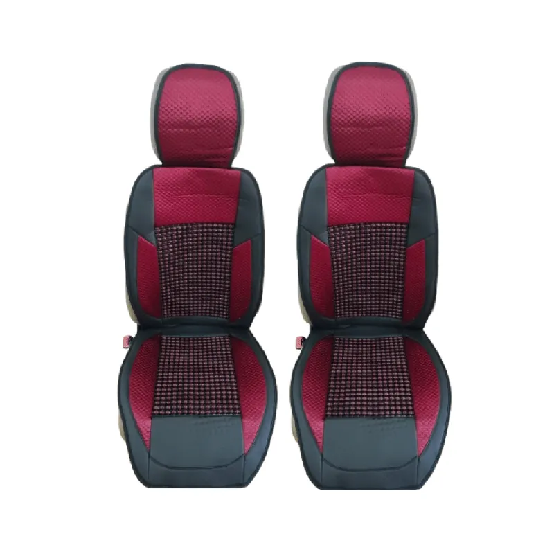 Set sezatori protectie scaune fata, bile din lemn, textil si piele sintetica, rosu cu negru Doar azi