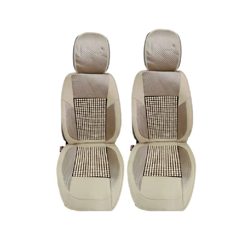 Set sezatori protectie scaune fata, bile din lemn, textil si piele sintetica, bej Ofertă de sezon