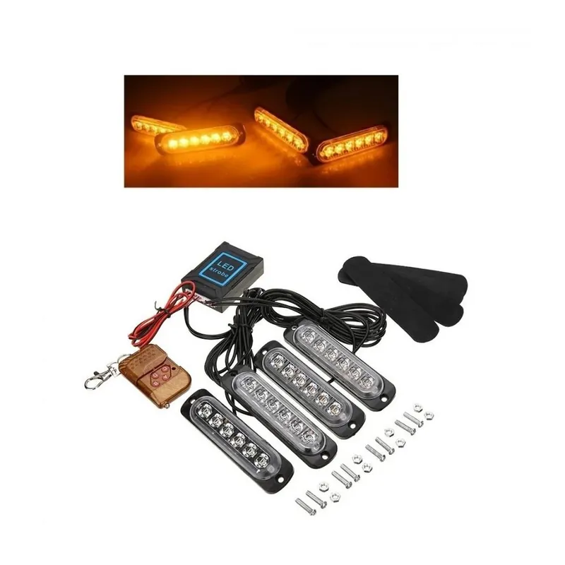 Reduceri Lampa stroboscop 6 LED galben 4 bucati/set cu telecomanda 12-24V