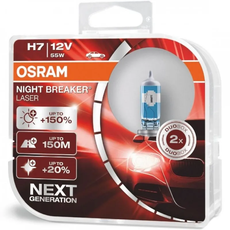 Comandă acum Set 2 becuri auto Osram H7 Night Breaker Laser 150, 12V, 55W