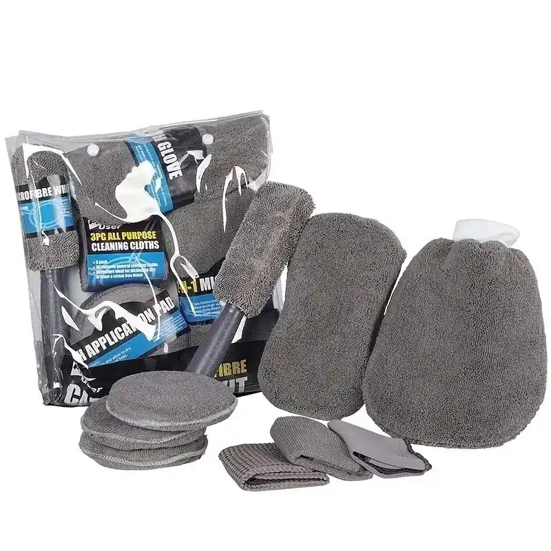 Kit pentru curatare/cosmetica auto, microfibra, 9 piese Nu rata