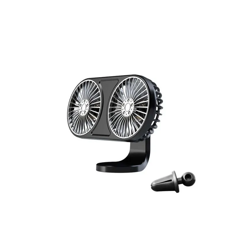 Ventilator auto dublu cu functie de racire aer, cu mufa USB, negru, 12V Noutate