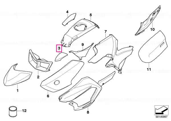 Trim, triang. mirror sec., primed, right - BMW Motorrad Bestseller