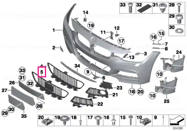 Cel mai vândut Insert, air intake, center ACC - BMW