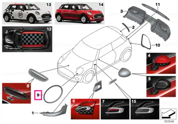 Noutate Inel ornamental far dreapta PIANO BLACK - BMW - Mini
