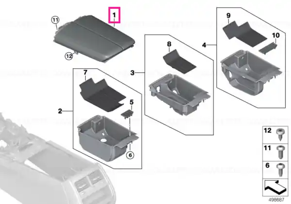 Armrest, leather, front middle SCHWARZ Promoție
