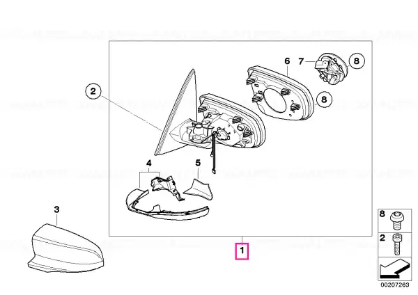 Plată securizată M exterior mirror, left TOP VIEW