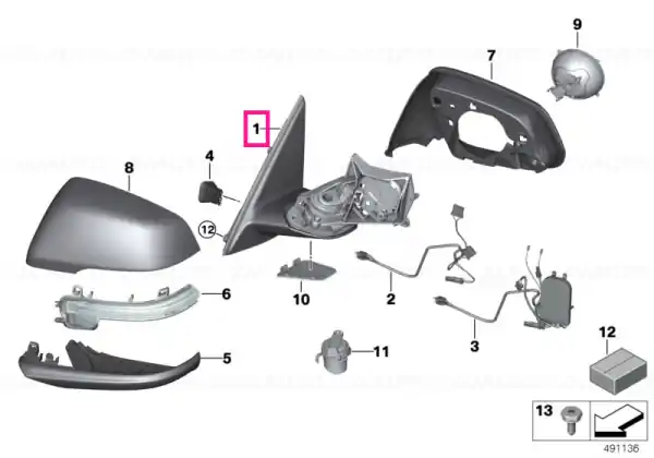 Exterior mirror w/o mounting parts,right - BMW Popular