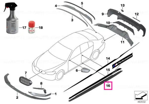 Ornament prag, negru mat, dreapta "BMW M Performance" - BMW G30, G31 Transport gratuit