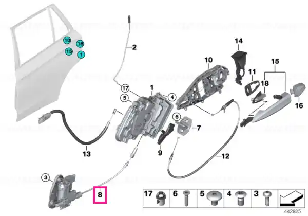 Cumpărături sigure Lock, Bowden cable, rear right SCA - BMW