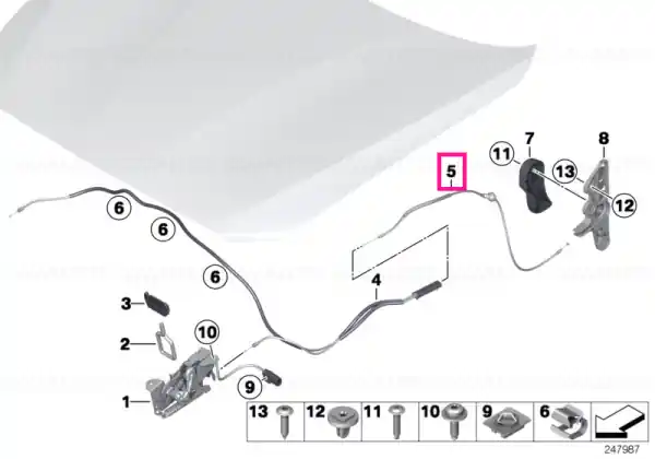 Bowden cable, hood, rear - BMW Discount