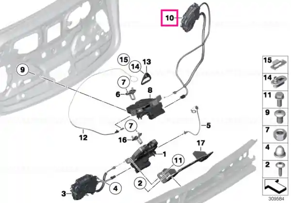 Drive, servo-lock, rear lid, top Nu rata
