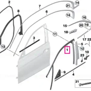 Window guide, right front door Doar azi