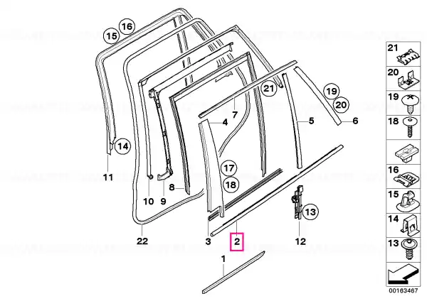 Window well strip, outer, door, rear rgt SCHWARZ - BMW Preț mic