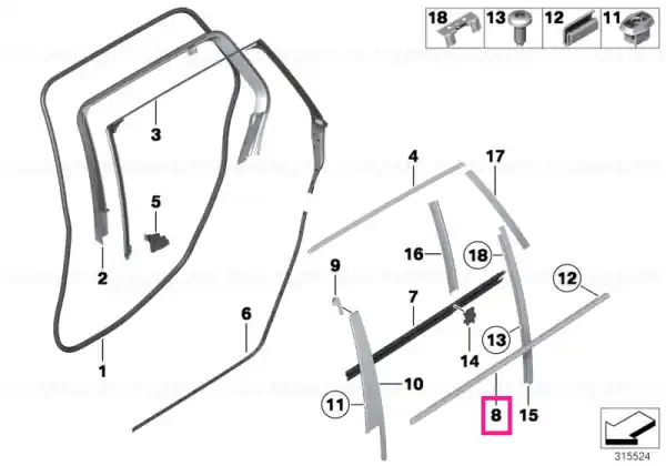 Retur gratuit Outer weatherstrip, rear left door ALU SATINIERT