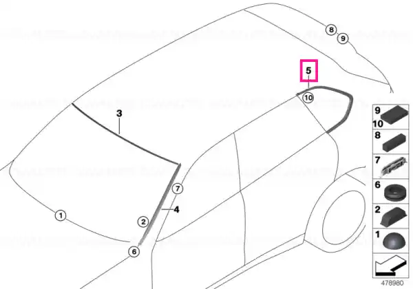 Finisher, side window, rear left GLANZSCHWARZ Retur gratuit