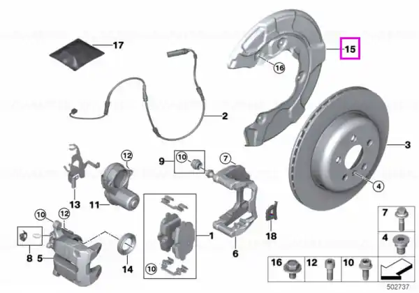Lichidare de stoc Protectie disc frana spate, stanga - BMW Seria 5 G30 G31 G38 G60 G61 G68, Seria 6 G32 GT, Seria 7 G11 G12 G70, Seria 8 G14 G15 G16, iX I20, X3 G45, X5 G05 G18, X6 G06, X7 G07