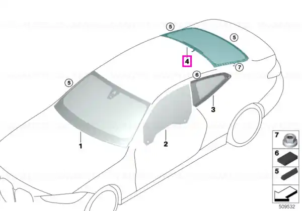 Cel mai bun preț Luneta, tenta verde, SSG - BMW Seria 4 G22 G82 M4 - cu protectie solara (0420 Sun protection glazing)