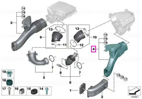 Transport gratuit Canal admisie aer motor, stanga, cilindri 5-8 - BMW X5 G05, X6 G06, X7 G07 (M50iX) - tip motor N63B