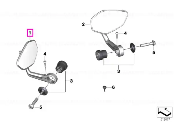 Ultima șansă Oglinda capat ghidon, stanga - BMW Motorrad K63 (S 1000 R), K83 (F 900 R), K84 (F 900 XR), KA4 (R 1300 R), KM3 (M 1000 R), KM9 (M 1000 XR)