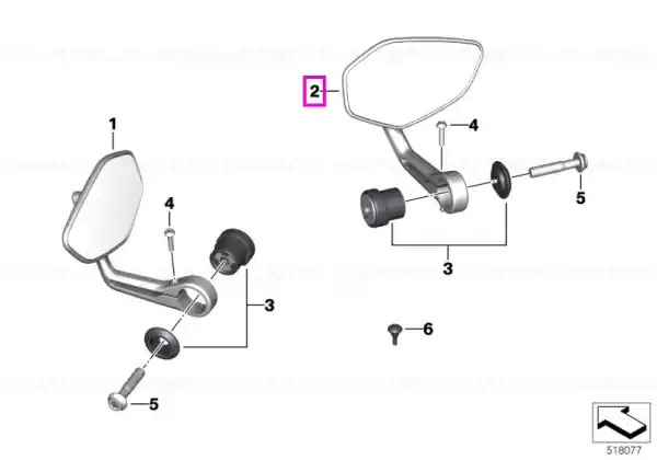 Plată sigură Oglinda capat ghidon, dreapta - BMW Motorrad K63 (S 1000 R), K83 (F 900 R), K84 (F 900 XR), KA4 (R 1300 R), KM3 (M 1000 R), KM9 (M 1000 XR)