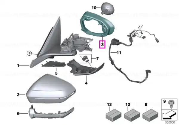 Expediere rapidă Inel suport oglinda exterioara stanga, Shadowline - BMW Seria 5 G60 G61 G68 G90 G99 M5, Seria 7 G70