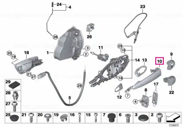 Maner exterior usa stanga fata, primerizat (pregatit pentru vopsire) - BMW Seria 3 E90 E91 E92, X1 E84, X5 E70, X6 E 71 E72 Hybrid Reduceri